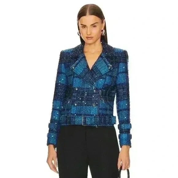 L’Agence Billie Jacket in Cobalt Multi Tweed Sz XS/T New Without Tags - Picture 4 of 7